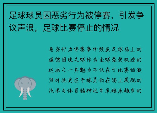 足球球员因恶劣行为被停赛，引发争议声浪，足球比赛停止的情况